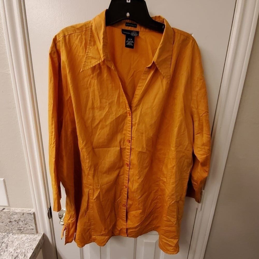 VINTAGE VENEZIA orange stretch‎ button down shirt plus size 26/28